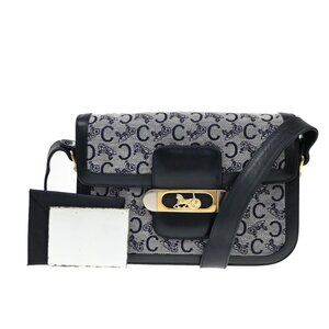 CELINE C Macadam Horse Carriage Shoulder Bag Canvas Leather Navy Blue 67EF889